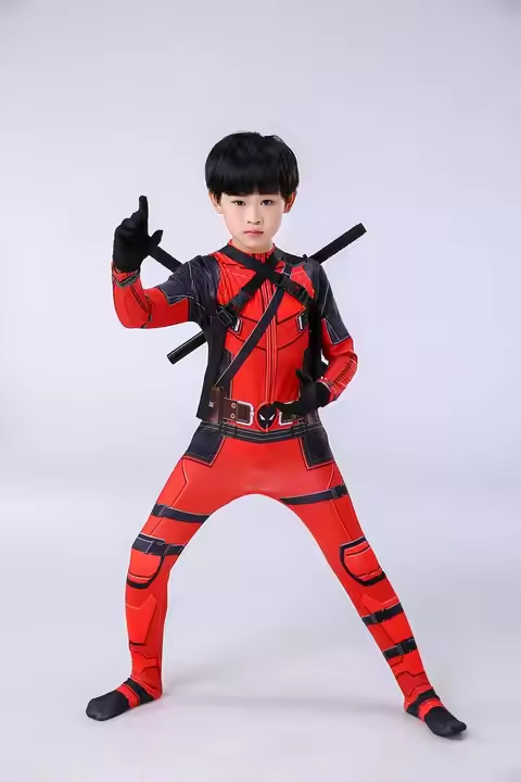 Halloween costume stage show Dead pool costume jumpsuit tights for children2